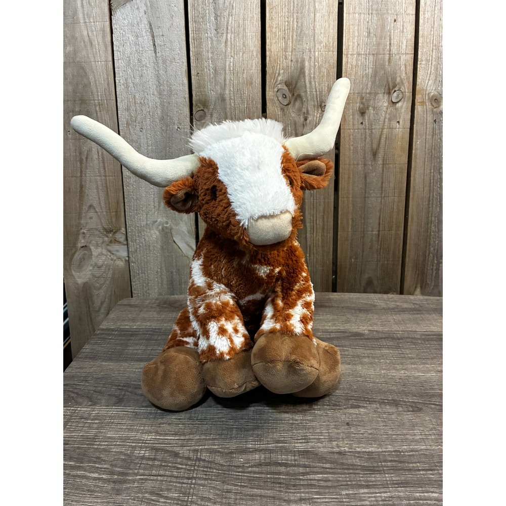 Build-A-Bear Workshop Longhorn Stuffed Animal Brown White Spotted Plush Cow